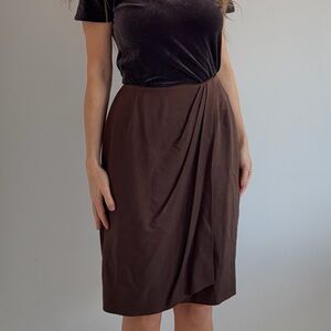 NWT Vintage Liz Claiborne Silk Wool Wrap Skirt Brown Size 4 S Perfect Condition